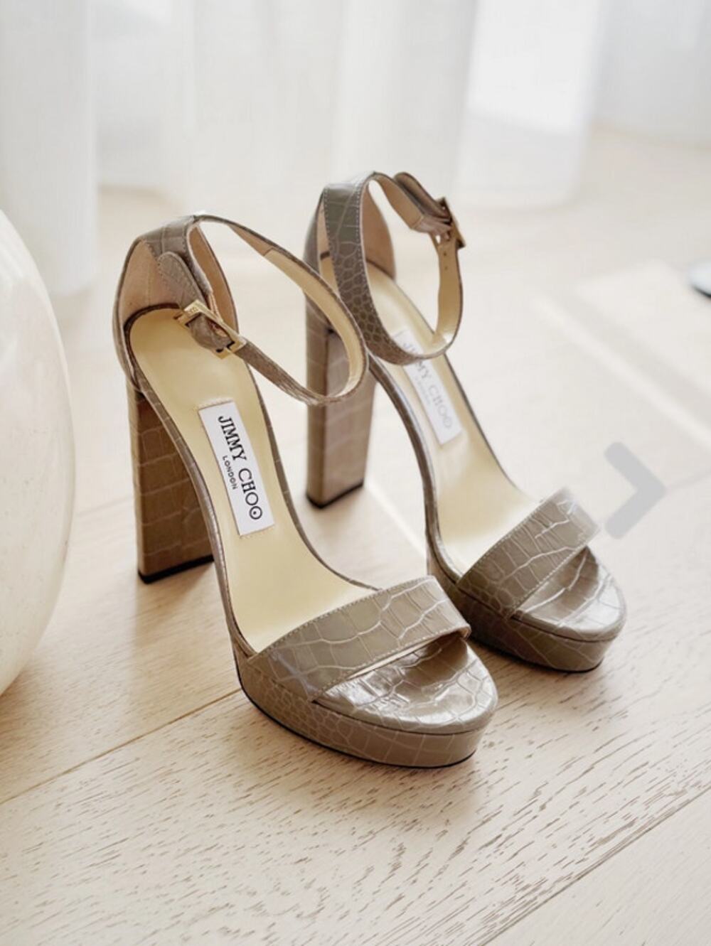 JIMMY CHOO‎ Platform Embossed Leather Sandals Size EU 40